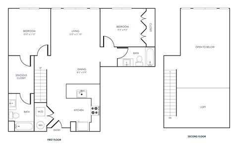 Floor plan for 2 beds, 2 baths, 1157 sqft